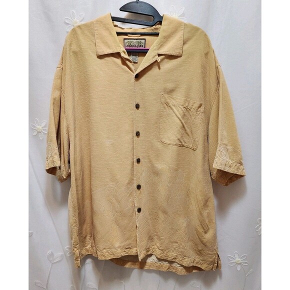 JAMAICA JAXX MENS XL YELLOW SHIRT VINTAGE FLORAL SILK TROPICAL VACATION RESORT - Picture 1 of 13